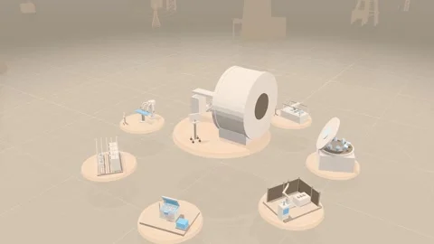 Mri Scanner Above A Ring Of Medical Laboratory And Pharma Platforms In Soft Stockbeeldmateriaal 344110902