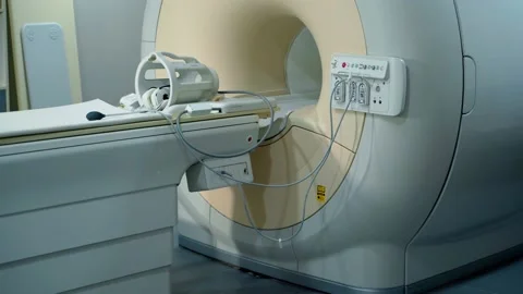 MRI scanner. Computerized tomography machine in diagnostic clinic. Stock Footage 130908525
