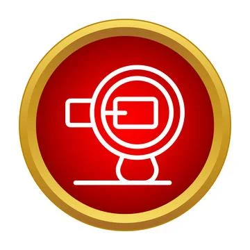 Mri scanner line icon on a red background with gold frame Stock Illustration