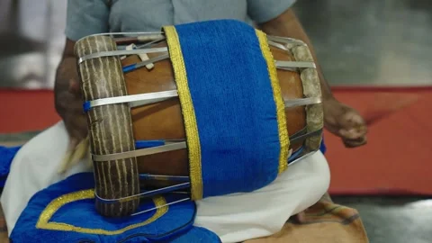 Mridangam Playing Drum close-up. Action, percussion instrument, Carnatic Stock Footage 337739667