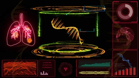 MRNA cure simulation on computer digital laboratory with laser green and ring Stock Footage 158077446