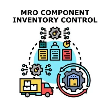 Mro component inventory control process maintaining supply chain management Stock Illustration