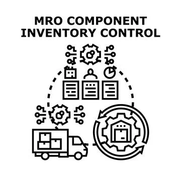 Mro component inventory control process maintaining supply chain management Stock Illustration