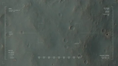 MRO mapping flyover of dark-toned ejecta-covered landscape, Noachis Terra, Mars Stock Footage 150812675