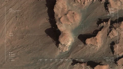 MRO mapping flyover of rock formations in Rabe Crater, Mars Stock Footage 150812546