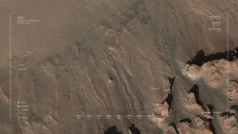 MRO mapping flyover of rock formations in Rabe Crater, Mars Stock Footage 150812559