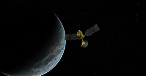 MRO spacecraft zips past camera as it departs Earth.  Video stock 62380581