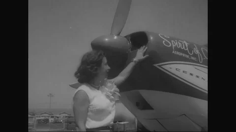 Mrs. Jerrie Mock takeoff to Columbus on her 22,000 mile journey - 1964 Stock Footage 107275546