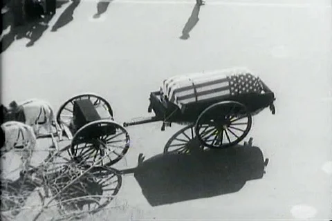 Mrs. Kennedy and delegates lead the funeral procession from White House - 1963 Stock Footage 89304299