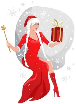 Mrs. Santa with gift Stock Illustration