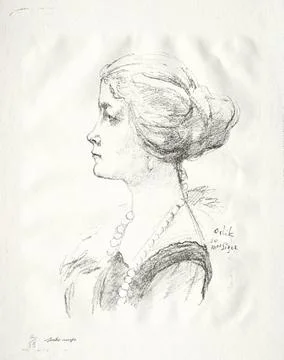 Mrs. Theodore Sizer, 1924. Emil Orlik (Czech, 1870-1932). Lithograph; image.. Stock Illustration