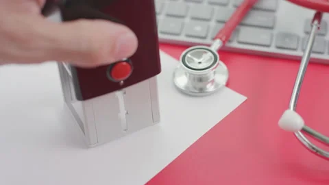 MRSA ALERT stamp on the paper, doctor's workplace Stock Footage 137955911