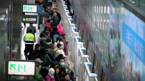MRT Train arriving on the platform of Taipei MRTon MARCH 27th, 2017 in Taipei. Stock Footage 73774459