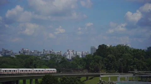 MRT train on elevated rails, world class public transport of Singapore. Stock Footage 152048767
