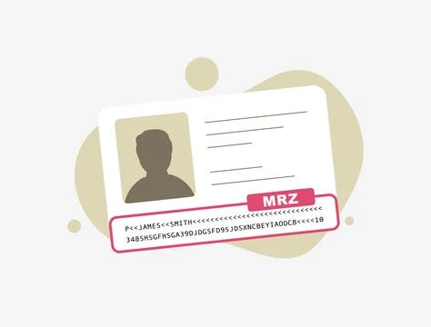 MRZ code recognition for passports and ID cards using OCR technology to automate Stock Illustration