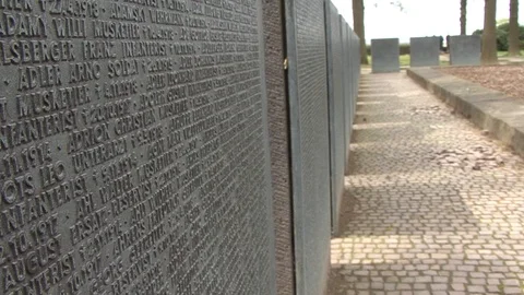 MS Angle Soldier Names of the Dead Memorial Monuments at Langemark War Cemetery Stock-Footage 98033296