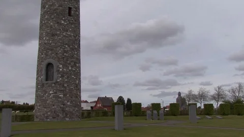 MS Bottom of Round Tower at Messines Peace Park in Belgium Stock Footage 98188397