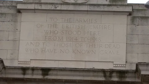 MS British Army Message Engraving at Menin Gate in Ypres Stock-Footage 98187971