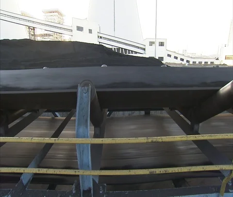 MS coal passing on conveyor outside Shenhua Sanhe power station Stock Footage 86746779