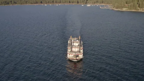 The M.S. Dixie II Steamboat sails toward and under camera. Stock Footage 163198486