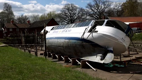 M/S Kind overturned in a dry dock, Motala, Sweden Stock Footage 241083003