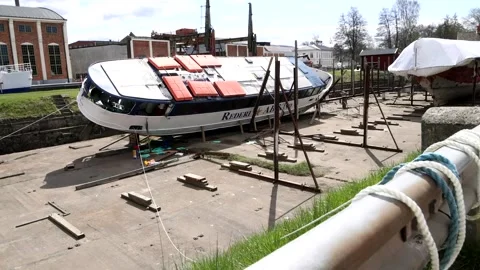 M/S Kind overturned in a dry dock, Motala, Sweden Stock-Footage 241083009