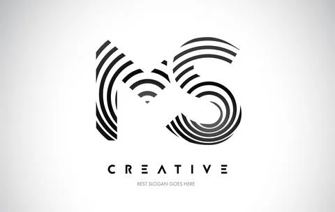 MS Lines Warp Logo Design. Letter Icon Made with Black Circular Lines. Stock-Illustration