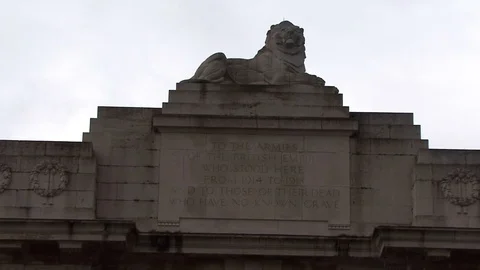 MS Lion Statue at Menin Gate archway at Menin Gate in Ypres Stock Footage 98188008