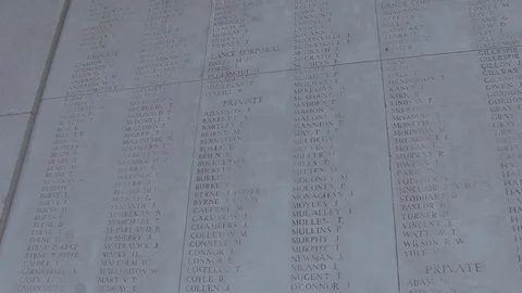 MS Low Angle Names of the Dead Panels in Menin Gate Memorial Stock-Footage 98187931