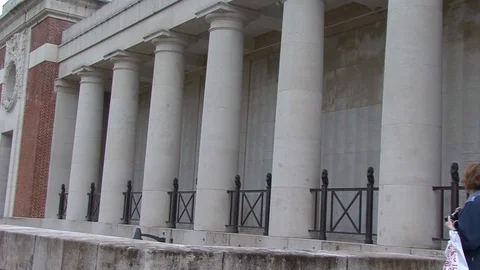 MS Menin Gate Memorial Pillars at Menin Gate in Ypres Stock Footage 98187947