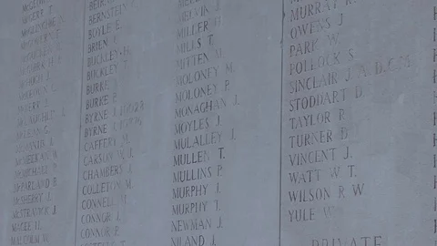 MS Names of the Dead Rows on Wall Panels at Menin Gate Memorial in Menin Gate Stock-Footage 98187912