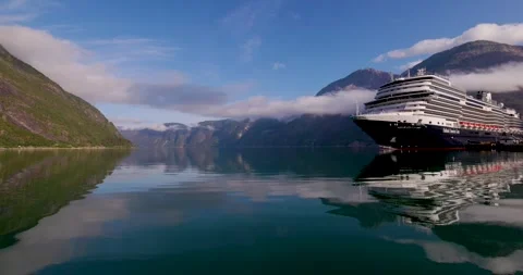 MS Nieuw Statendam docked in Eidfjord Stock Footage 284351719