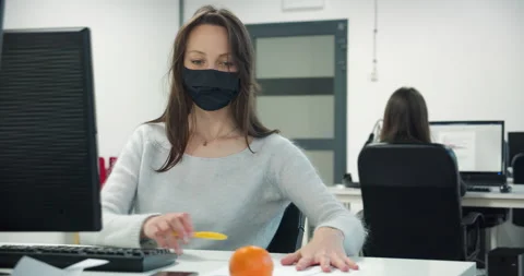 MS Office workers wearing face masks during pandemic Stock Footage 145147620