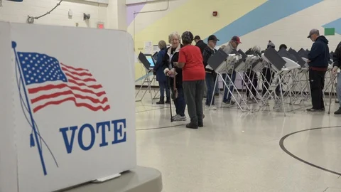 MS Ohio voters proceed to electronic terminals. Video stock 106036312