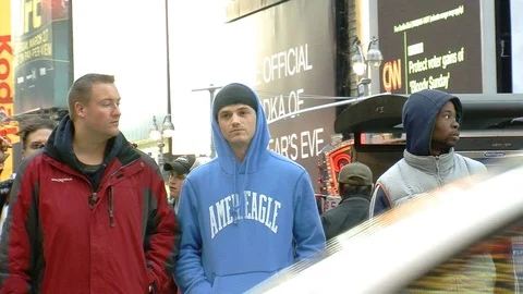 Ms pedestrians crossing ads in the back Video stock 87048942