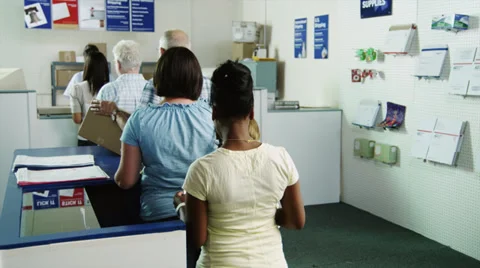 MS People waiting in line at post office / Orem, Utah, USA Stock Footage 38833389