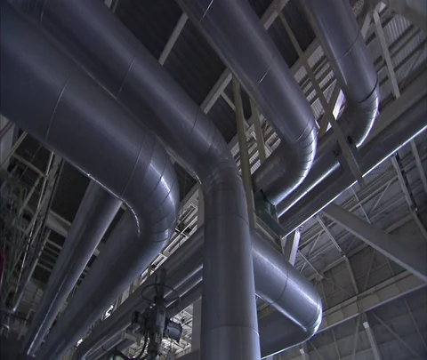 MS pipes running across ceilling inside Shenhua Sanhe power station Stock Footage 86746441