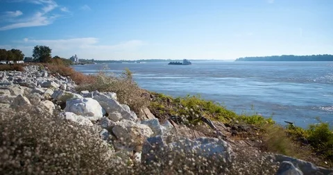 MS River, West Memphis, AK, USA - MS River - Timelapse zoom in Stock Footage 75288082