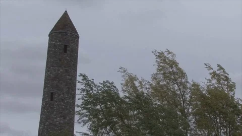 MS Round Tower Top and Trees at Messines Peace Park in Belgium Stock Footage 112057328