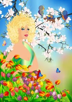 Ms. spring in flowers Stock Illustration