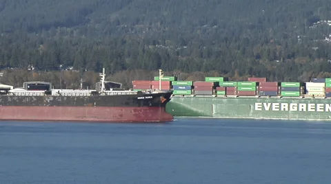 MS Timelapse of two freighters passing in Vancouver Harbour Stock Footage 53052566