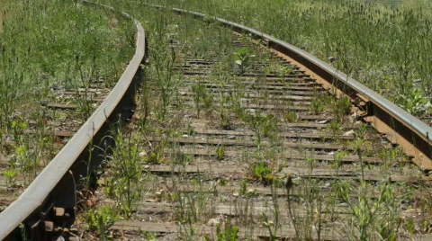MS train tracks in hot summer sun Stock Footage 728047