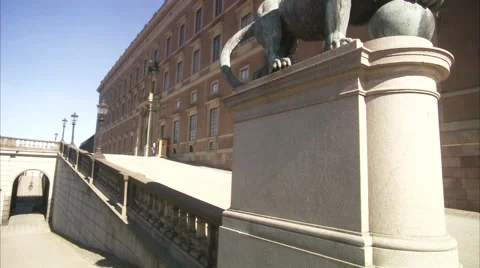 MS TU Lion statue in front of Stockholm Palace / Stockholm, Sweden, Scandinavian Stock Footage 51861575