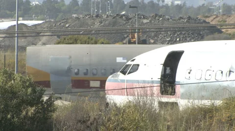 MS Two Old Airplanes in a Plane Graveyard 1 Stock Footage 4280191