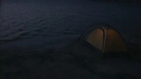 MS View of dome tent by river / Stockholm Stock Footage 11339477