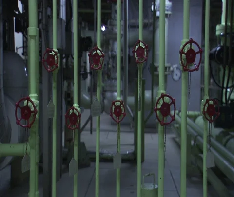 MS wall of valves inside Shenhua Sanhe power station Stock Footage 86746546