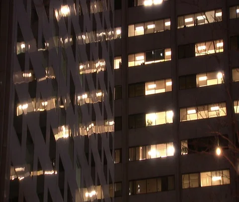 MS windows of illuminated high-rise. Stock Footage 86748114