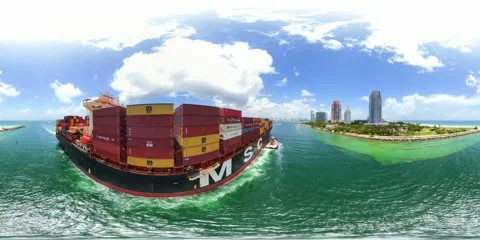 MSC cargo ship entering Port Miami aeria 360 VR stock video 2026 Video stock 339352948
