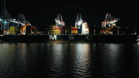 MSC Cargo Ship at Night Stock Footage 186389126