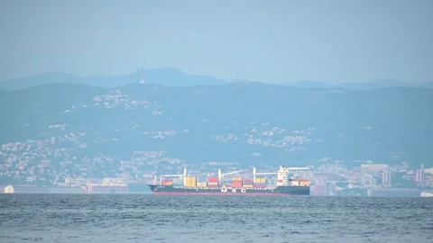 MSC dry cargo ship leaving Gulf of Trieste Stock Footage 202111680